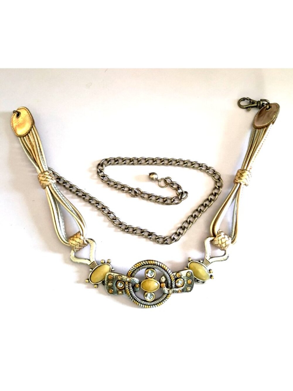 Vtg Chico's Belt Silver Gold Tone Metal Cabuchon Adj Chain fits 38" - 44" waist